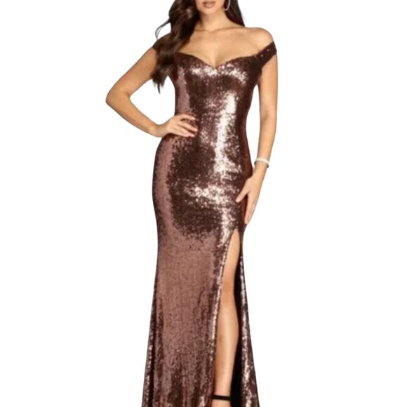 NWT - Bronze Sequin Mermaid Gown - LG - Picture 1 of 4